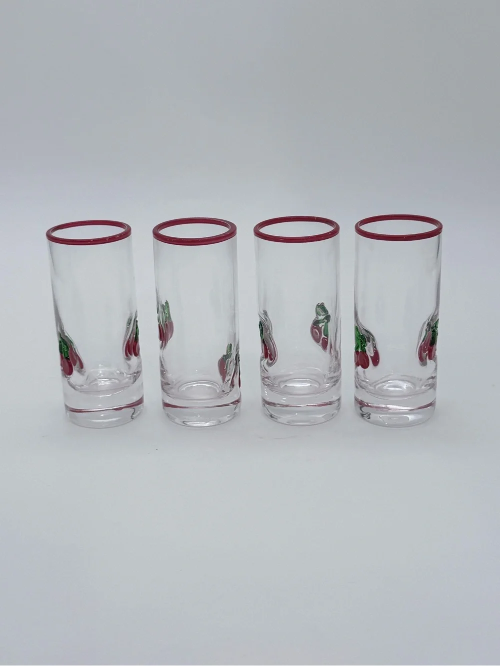 4 Pc Red Cherry Icon Shot Glasses Anthropologie Coquette Retro 1950’s Style